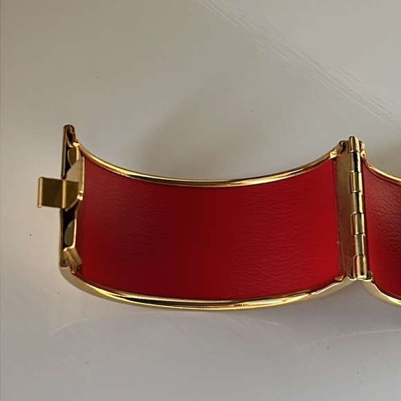 Vintage Modernist Statement Cuff Bracelet Red Black Gold Geometric Bold - Picture 8 of 16